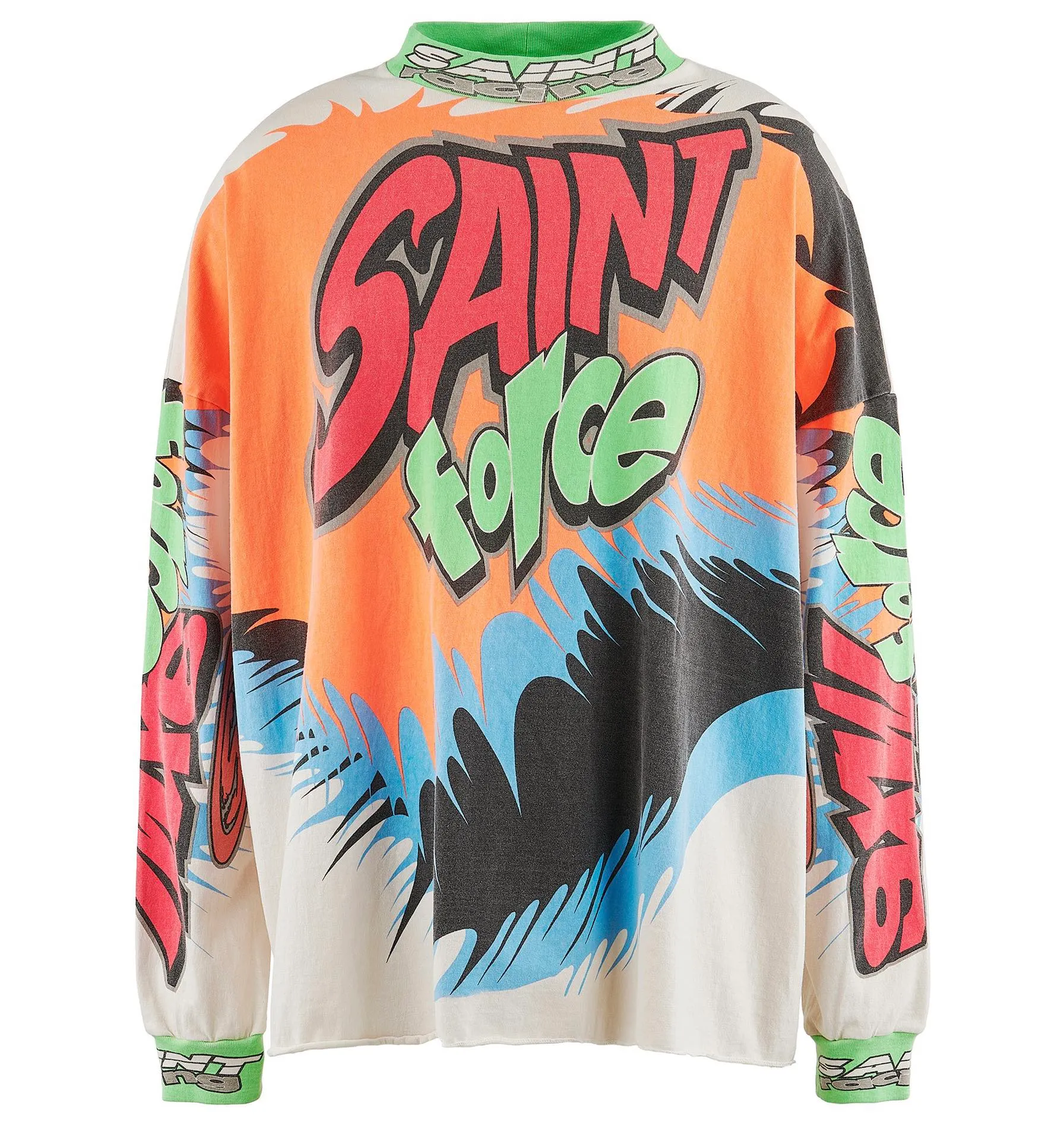 SAINT MICHAEL 24SS SAINT FORCE L/S TEE New Racing Retro Long Sleeve Off-white S-XL Front, left and right sleeves, even ribs are printed. There are more than 30 sets of samples in total. They are extremely complicated and all are oversized screen versions. Ready-made garments are washed and worn with Vintage value.